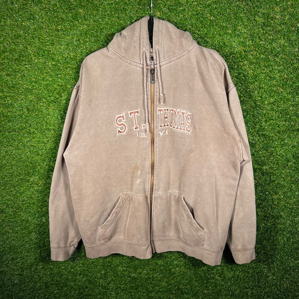 U.S. Vintage St. Thomas USVI Full Zip Hoodie Brown Faded‎ Sweatshirt Large